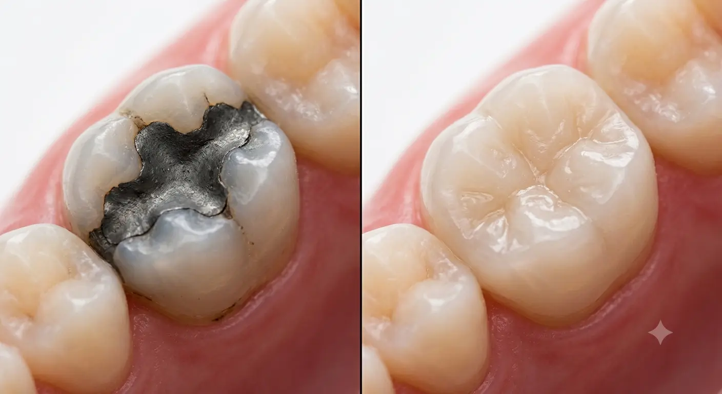 Ceramic inlay before and after – Kocaqi Dental Clinic Tirana Albania