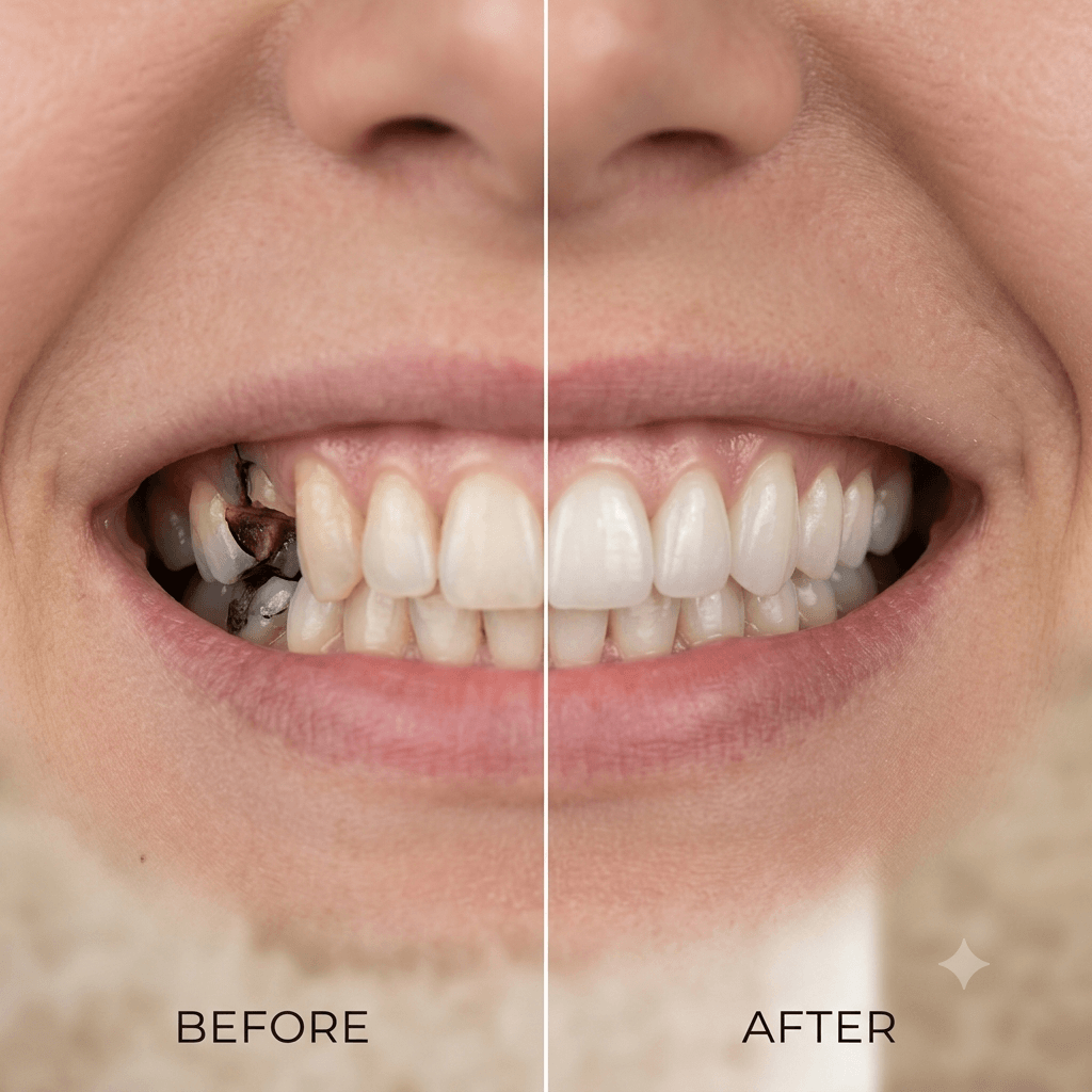 Dental crown before and after – Kocaqi Dental Clinic Tirana Albania