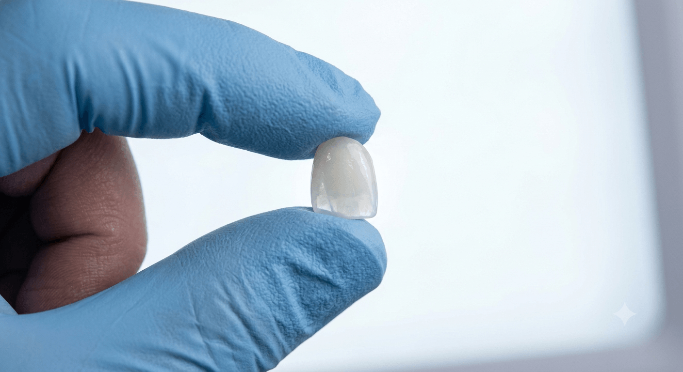 E-max dental crown held by dentist – Kocaqi Dental Clinic Albania