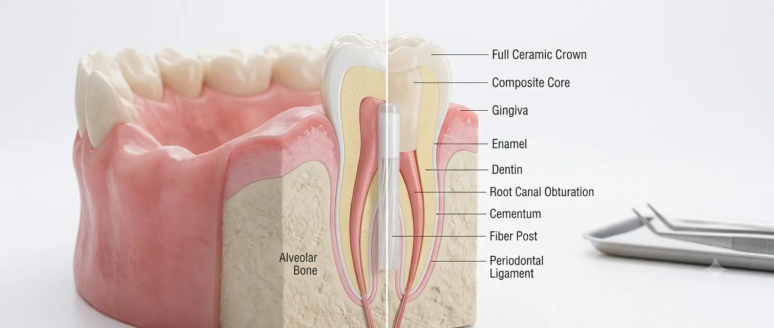 Fiber post cross-section inside root canal – Kocaqi Dental Clinic Tirana Albania