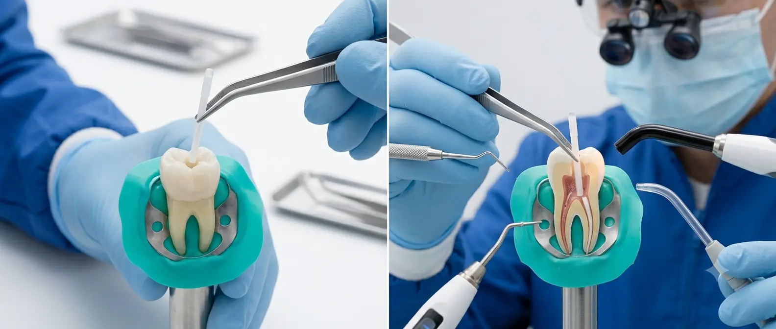 Fiber post cementation in root canal – Kocaqi Dental Clinic Tirana Albania
