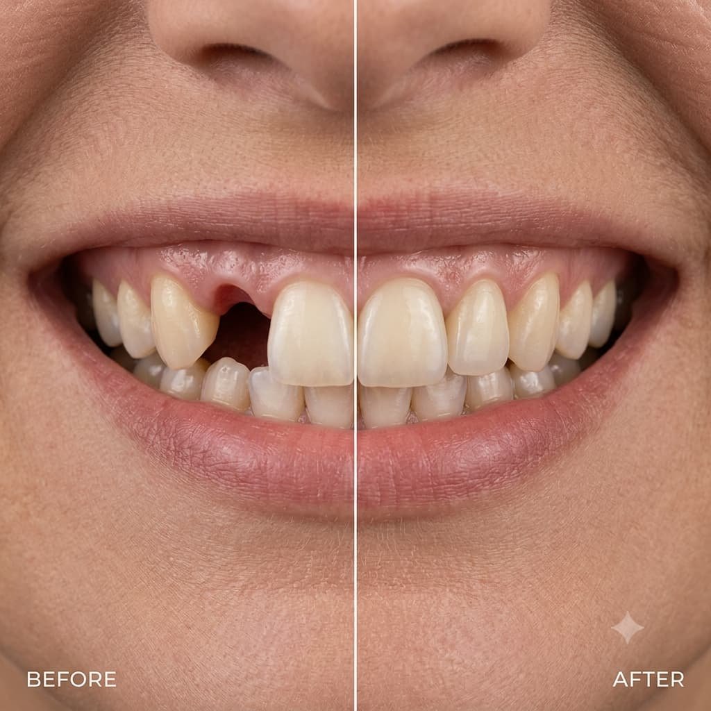 Single tooth implant before and after – Kocaqi Dental Clinic Tirana Albania