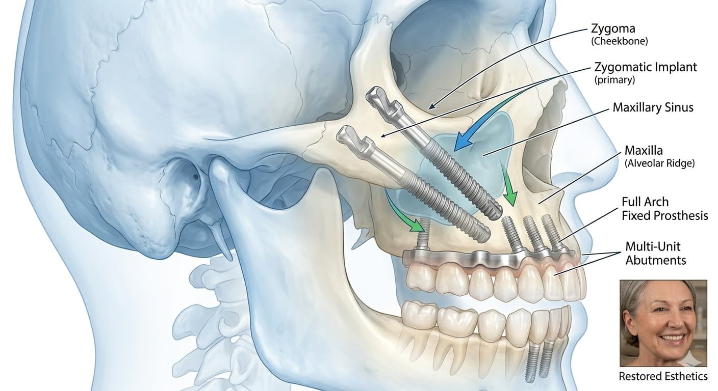 Zygomatic implant anatomy – implants anchored in cheekbone – Kocaqi Dental Albania