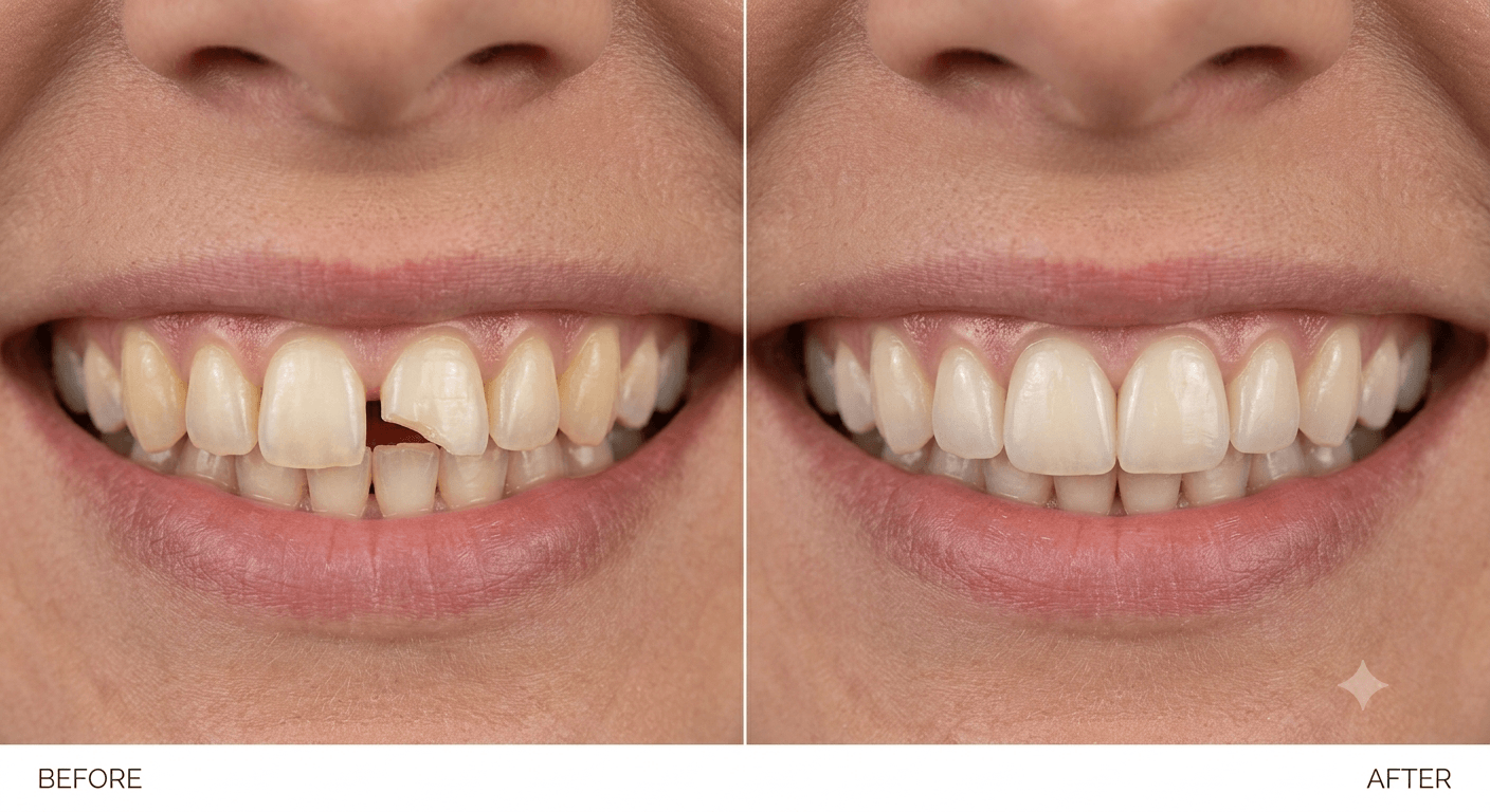 Composite bonding before and after – Kocaqi Dental Clinic, Tirana Albania